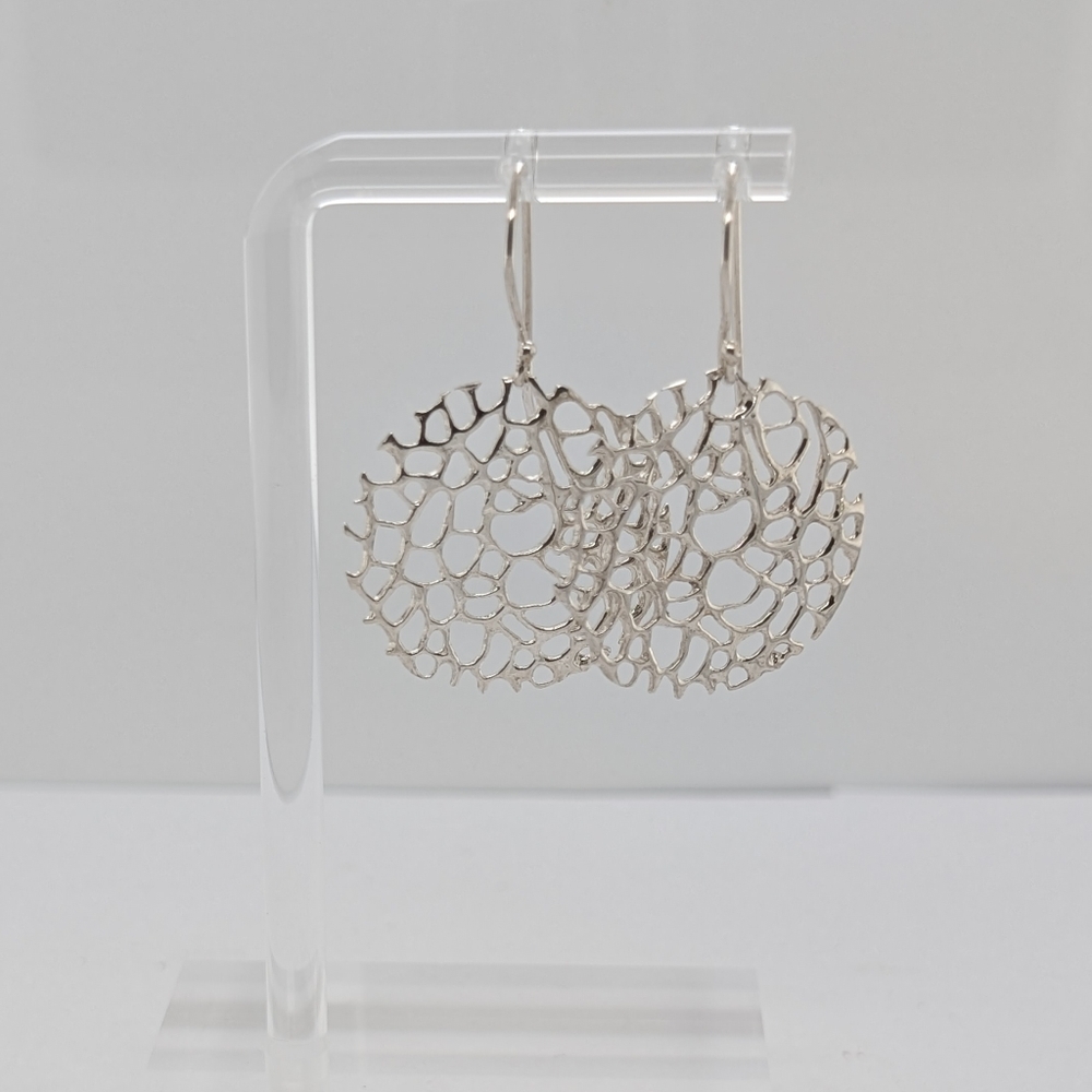 Sterling Silver Disc Earrings w/ Fligree Cut-Out Details